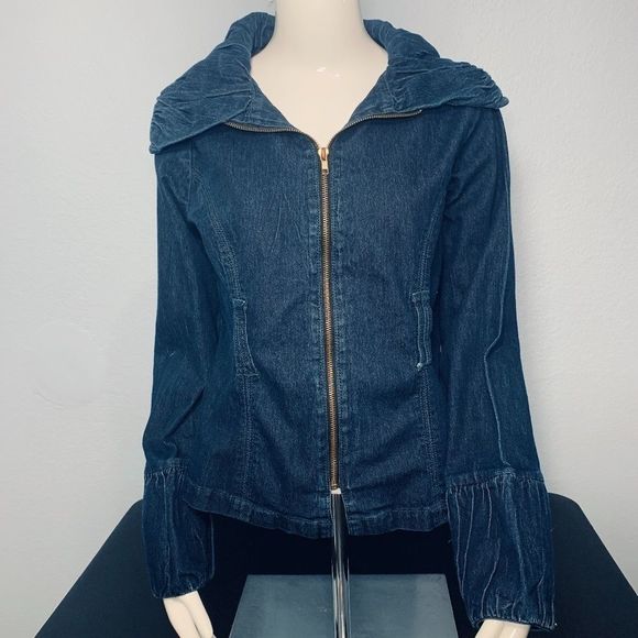 Drama Gold Dark Denim Full Zip Jean Jacket L - Picture 4 of 15